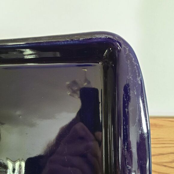 Vintage Ceramic Pottery ~13x9 Baking Dish Handmade Cobalt Blue Glazed Baking Pan - Picture 7 of 16